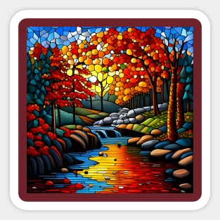 Stained Glass River Running Amid Autumn Foliage Sticker